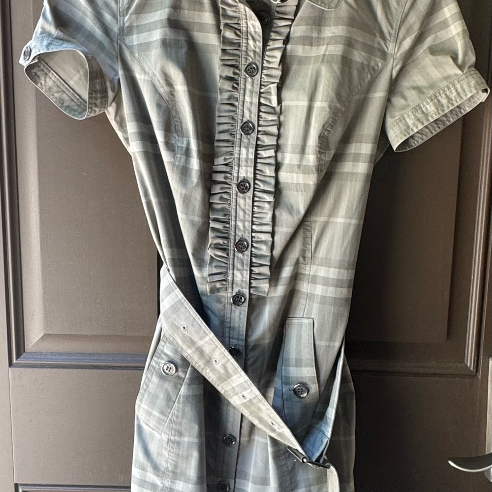Burberry Gray Buttoned Tie Front Mini Dress